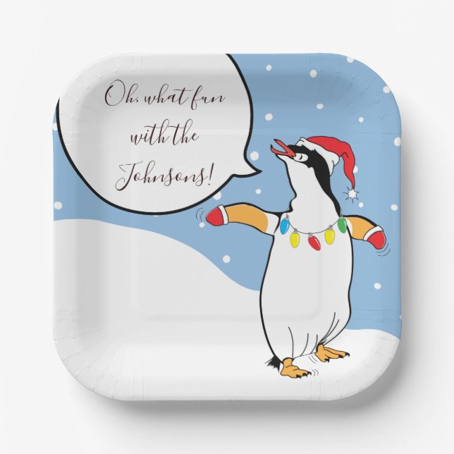 Plato De Papel Esquí de Pingüino navidades (Anverso)