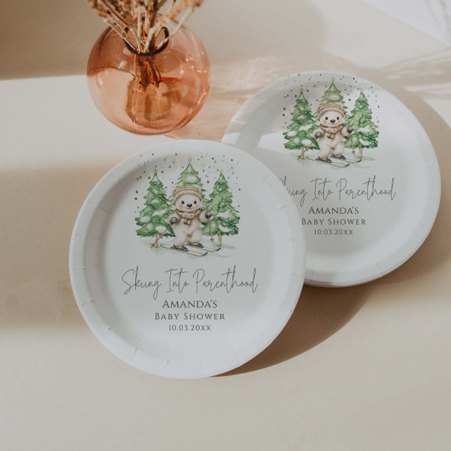 Plato De Papel Esquí en Baby Shower de invierno para padres (Subido por el creador)