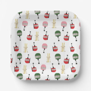 Plato De Papel Esquí Retro Blanco Lift Gondola