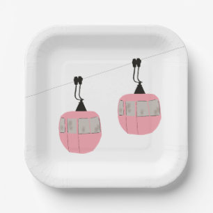 Plato De Papel Esquí Rosa Retro Gondola