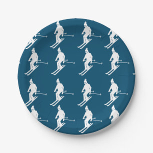 Plato De Papel Esquiadores geométricos minimalistas Blue Winter