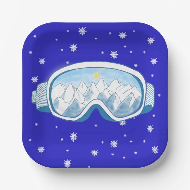 Plato De Papel Esquiar Goggles, danza de copas de nieve (Anverso)