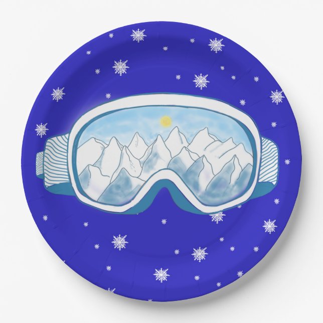 Plato De Papel Esquiar Goggles, danza de copas de nieve (Anverso)