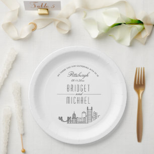 Plato De Papel Esquina de Pittsburgh Deco   Evento Boda