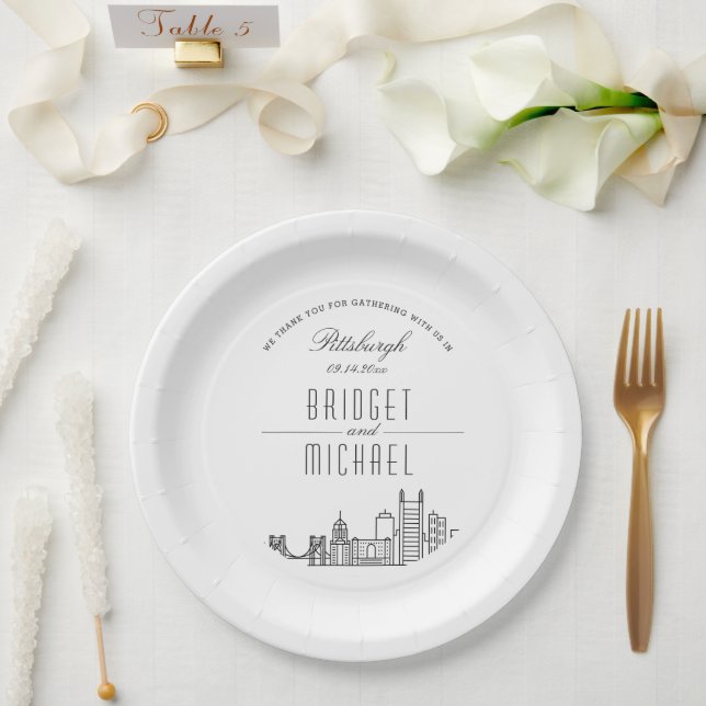 Plato De Papel Esquina de Pittsburgh Deco | Evento Boda (Boda)