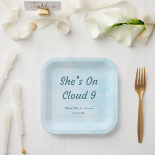 Plato De Papel Está en la nube 9 Dreamy Sky Blue Bridal Shower