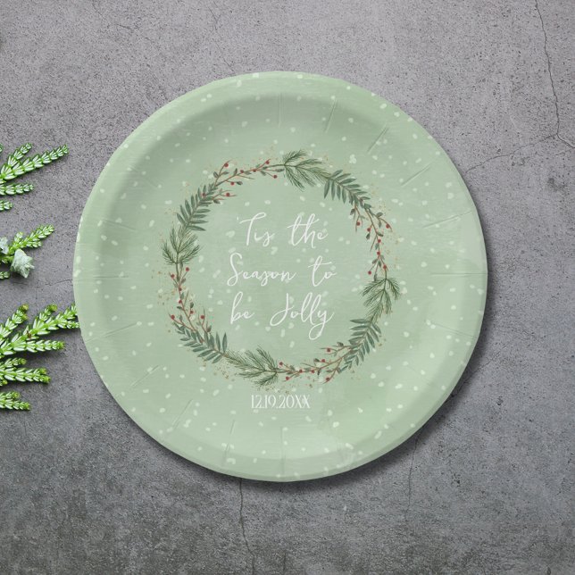 Plato De Papel 'Esta es la placa de los Navidades de la guirnalda ('Tis the Season Wreath Christmas Paper Plates)