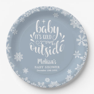 Plato De Papel Está frío afuera Niño Azul Fiesta de Bebé de Invie