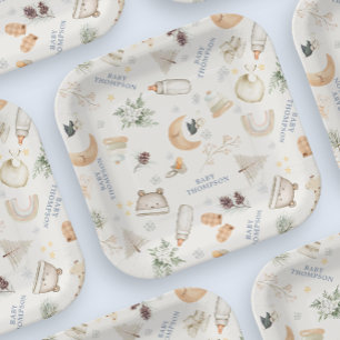 Plato De Papel Está frío fuera del Baby Shower de invierno Blue B