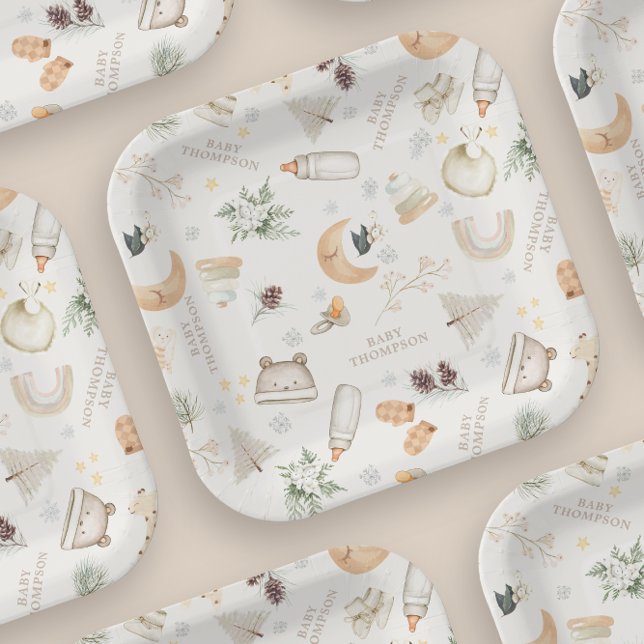 Plato De Papel Está frío fuera del Baby Shower de invierno neutra (Subido por el creador)