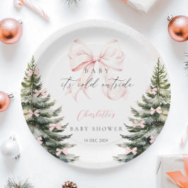 Plato De Papel Está frío fuera del Baby Shower rosado