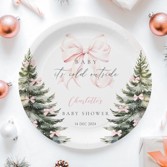 Plato De Papel Está frío fuera del Baby Shower rosado (Subido por el creador)