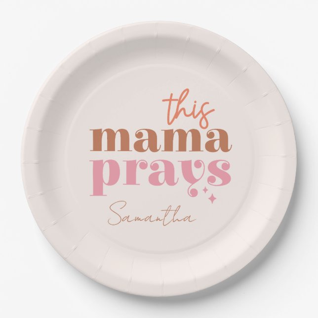 Plato De Papel Esta mamá reza - Diseño rústico de Boho (Anverso)