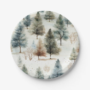 Plato De Papel Está nevando en los abetos -