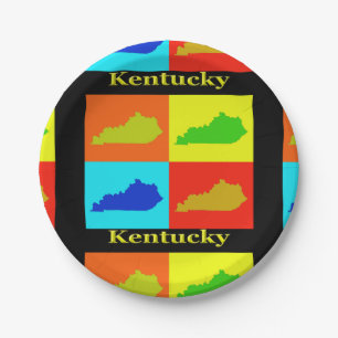 Plato De Papel Estado colorido del mapa del arte pop de Kentucky