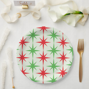 Plato De Papel Estallidos de estrellas atómicos de Navidad de med