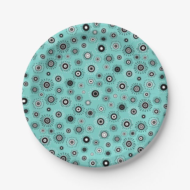 Plato De Papel Estallidos de estrellas retro mod (Anverso)