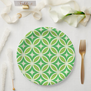 Plato De Papel Estallidos retro verde de mediados de siglo en cír