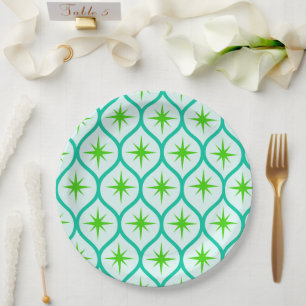 Plato De Papel Estallidos verdes de mediados del siglo sobre el p