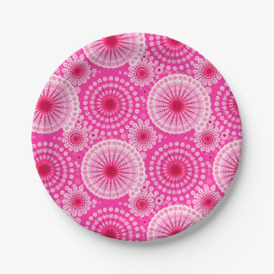 Plato De Papel Estallidos y ruedas rosadas de fucsia