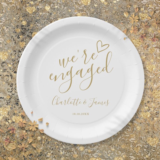 Plato De Papel Estamos Comprometidos Fiesta de Compromiso Chic Or (We're Engaged Engagement Party Chic Gold Paper Plates)
