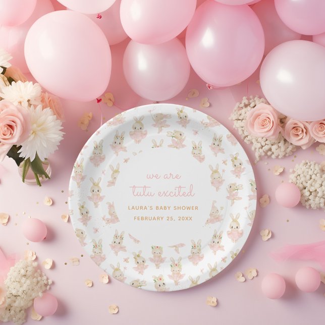 Plato De Papel estamos emocionados bailarina bailarina rosa Baby  (We are tutu excited ballerina pink baby shower disposable paper plate)