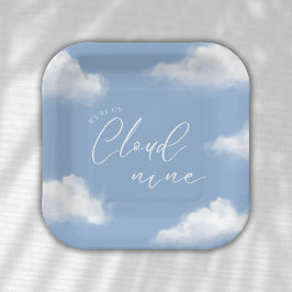 Plato De Papel Estamos en Cloud 9 Blue Baby Shower Personalizado