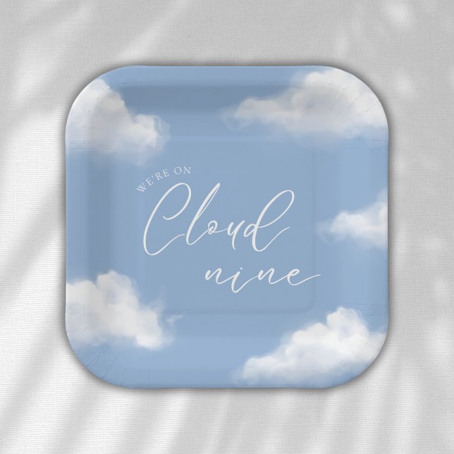Plato De Papel Estamos en Cloud 9 Blue Baby Shower Personalizado (Subido por el creador)