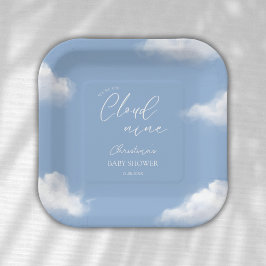 Plato De Papel Estamos en Cloud 9 Blue Baby Shower Personalizado