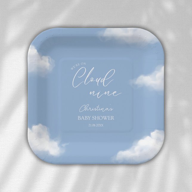 Plato De Papel Estamos en Cloud 9 Blue Baby Shower Personalizado (Subido por el creador)