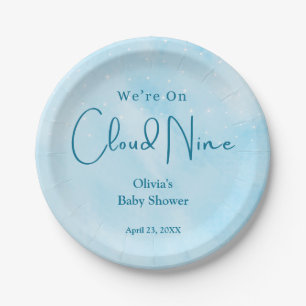 Plato De Papel Estamos en Cloud Nine Boy Baby Shower