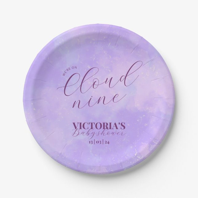 Plato De Papel Estamos En Cloud Nueve Baby Shower (Anverso)