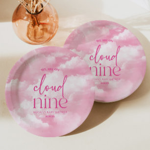 Plato De Papel Estamos En Cloud Nueve Baby Shower Rosa