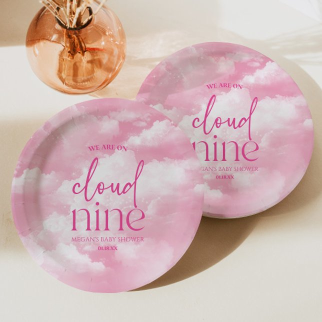 Plato De Papel Estamos En Cloud Nueve Baby Shower Rosa (Subido por el creador)