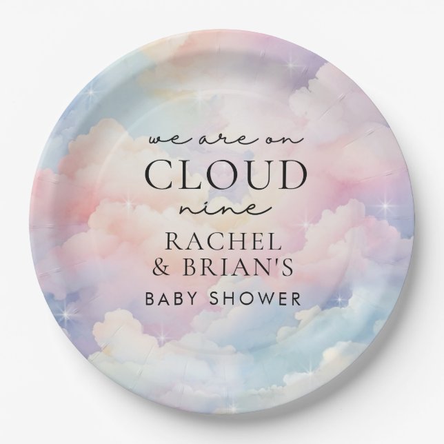 Plato De Papel Estamos en Cloud Nueve Dreamy Sky Baby Shower (Anverso)