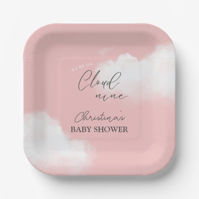 Plato De Papel Estamos en el Baby Shower de Chica Rosa Cloud 9 (Anverso)