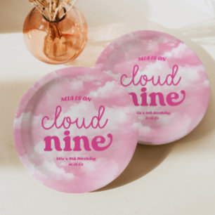 Plato De Papel Estamos en la novena nube Fiesta de cumpleaños ros