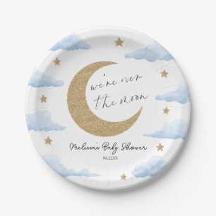Plato De Papel Estamos Sobre La Luna Azul Cumpleaños Celestial