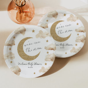 Plato De Papel Estamos Sobre La Luna Boho Celestial Baby Shower