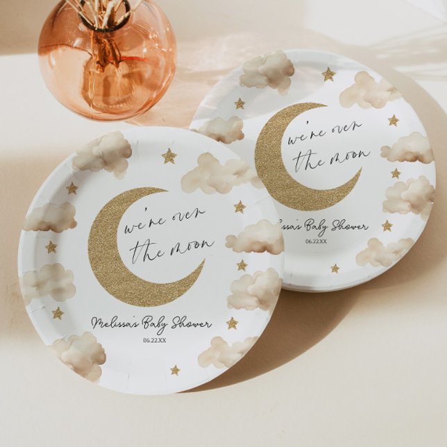 Plato De Papel Estamos Sobre La Luna Boho Celestial Baby Shower (Subido por el creador)