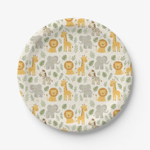 Plato De Papel estampa de guardería de animales de safari
