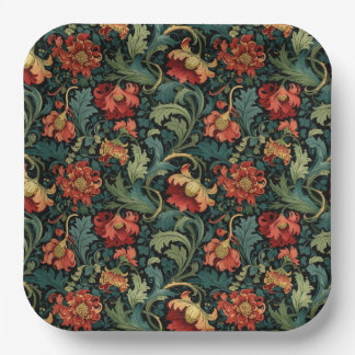 Plato De Papel Estampa floral roja de William Morris