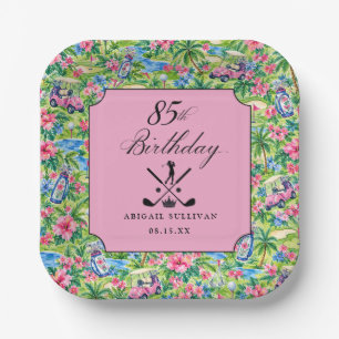 Plato De Papel Estampa preppy de golf rosa verde para el 85 cumpl
