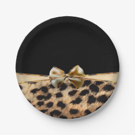 Plato De Papel Estampado Animal Leopardo Guepardo Arco Negro y Do