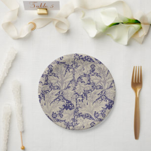 Plato De Papel Estampado de Alhelí de William Morris Azul Antiguo