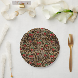 Plato De Papel Estampado de animal de leopardo guepardo con patró