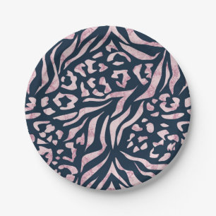 Plato De Papel Estampado de animales, leopardo, tigre, azul,