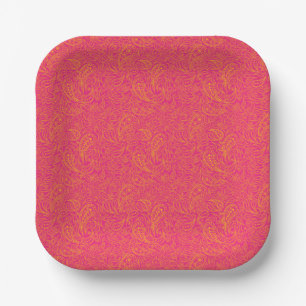 Plato De Papel Estampado de cachemira amarillo rosa