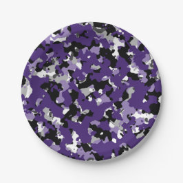 Plato De Papel Estampado de camuflaje gris negro morado Fiesta