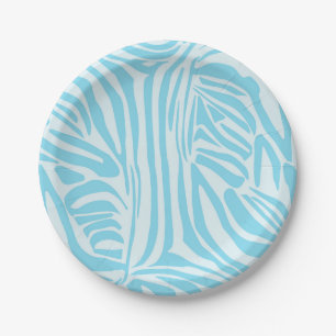 Plato De Papel Estampado de cebra azul y blanco en negrita